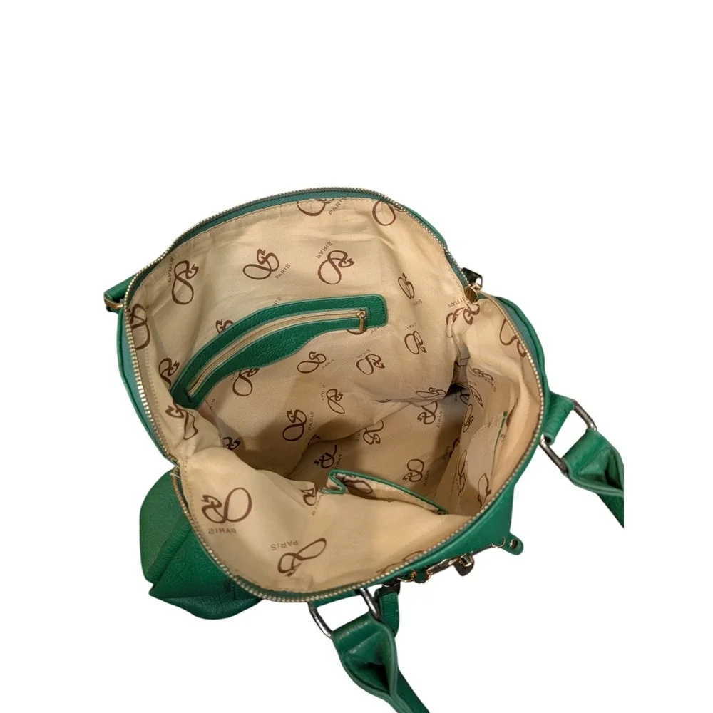 Segolene Paris Green Pebbled Faux Leather Satchel Handbag Gold Hardware